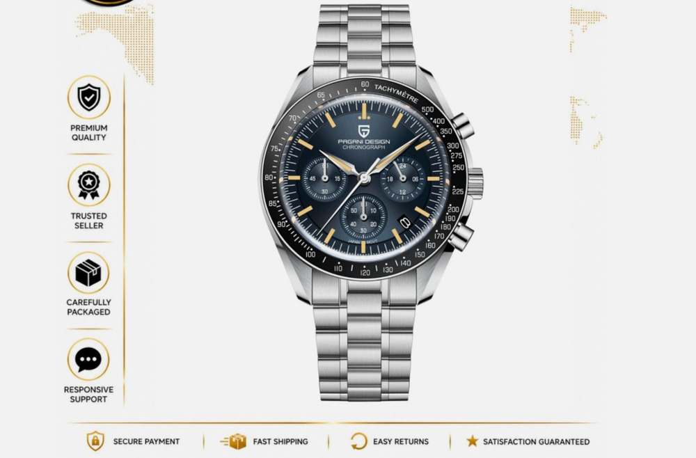 Pagani Design 1701 V6 Moon Chronograph Quartz Watch 42mm NEW